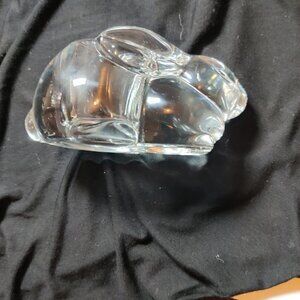 Glass Rabbit Candleholder by Indiana Glass, 5" long, 2.5"w x 2.5 h. Substantial
